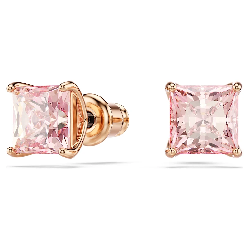Stilla stud earrings, Square cut, Pink, 18K rose gold finish