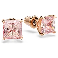 Stilla stud earrings, Square cut, Pink, 18K rose gold finish