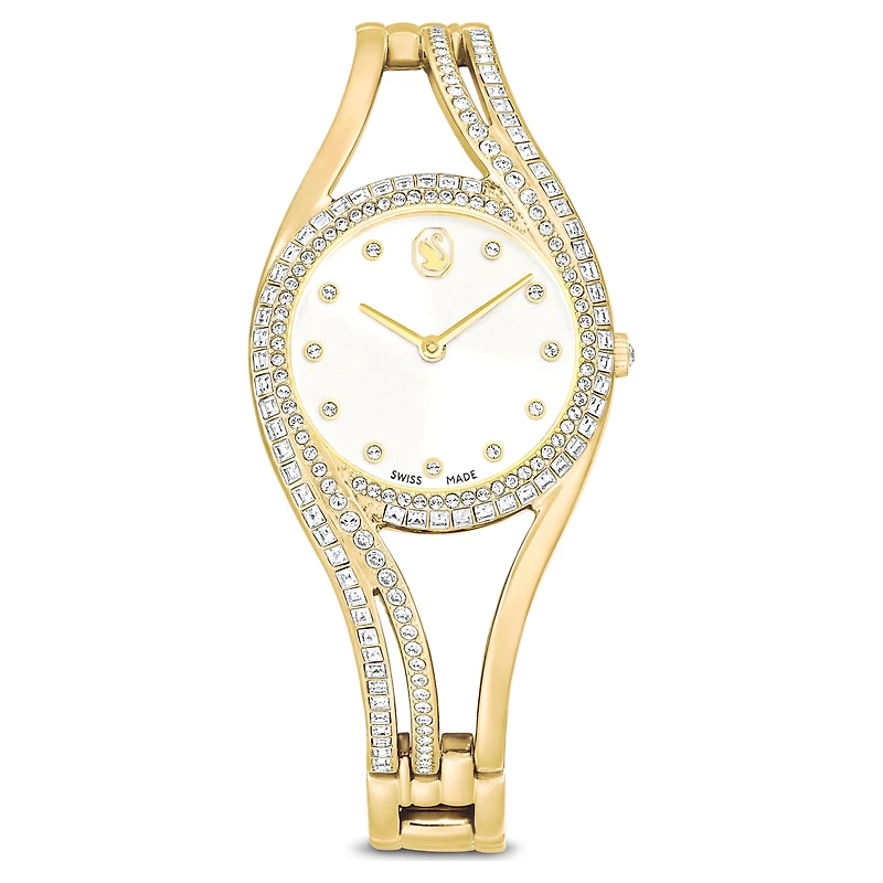 Hyperbola bangle watch, Swiss Made, Metal bracelet, gold tone