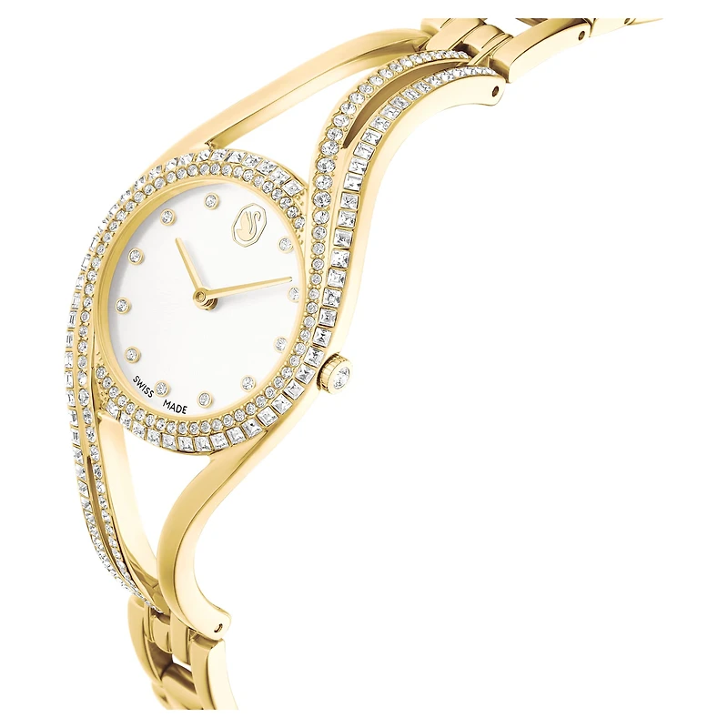 Hyperbola bangle watch, Swiss Made, Metal bracelet, gold tone