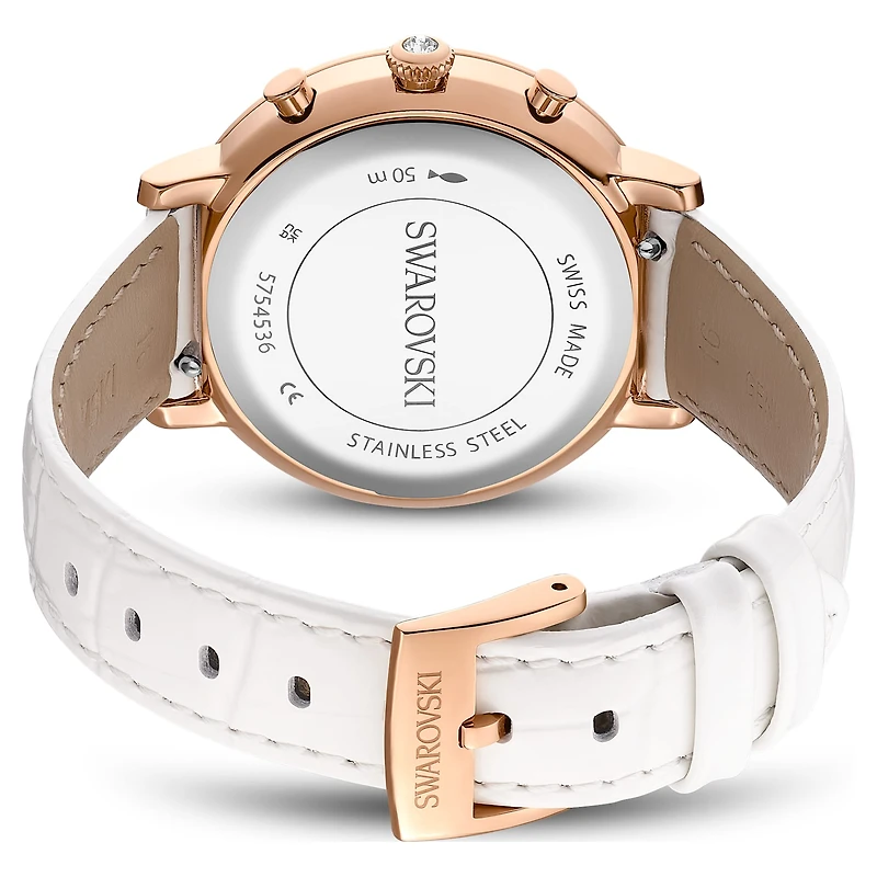 Matrix tennis chrono watch, Swiss Made, Leather strap, Rose gold tone, Rose gold-tone finish