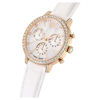 Matrix tennis chrono watch, Swiss Made, Leather strap, Rose gold tone, Rose gold-tone finish