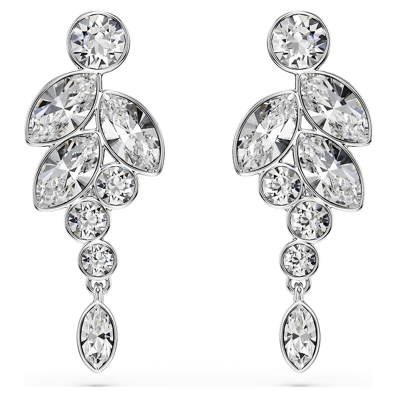 Diapason drop earrings, Mixed cuts, White, Rhodium plated