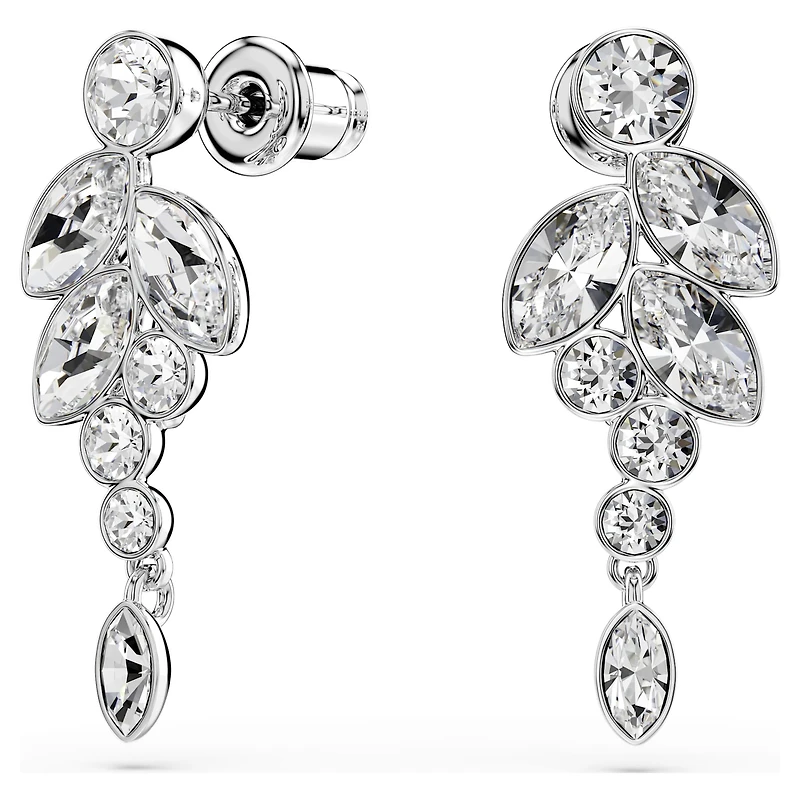 Diapason drop earrings, Mixed cuts, White, Rhodium plated
