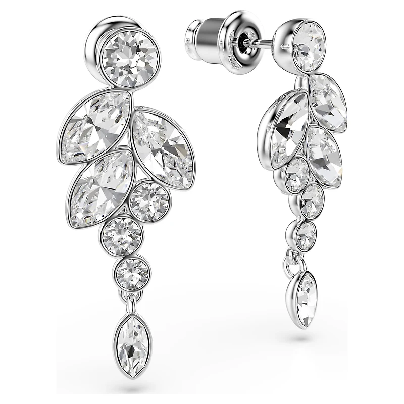 Diapason drop earrings, Mixed cuts, White, Rhodium plated