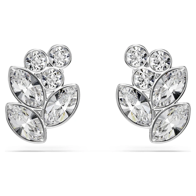 Diapason stud earrings, Mixed cuts, White, Rhodium plated
