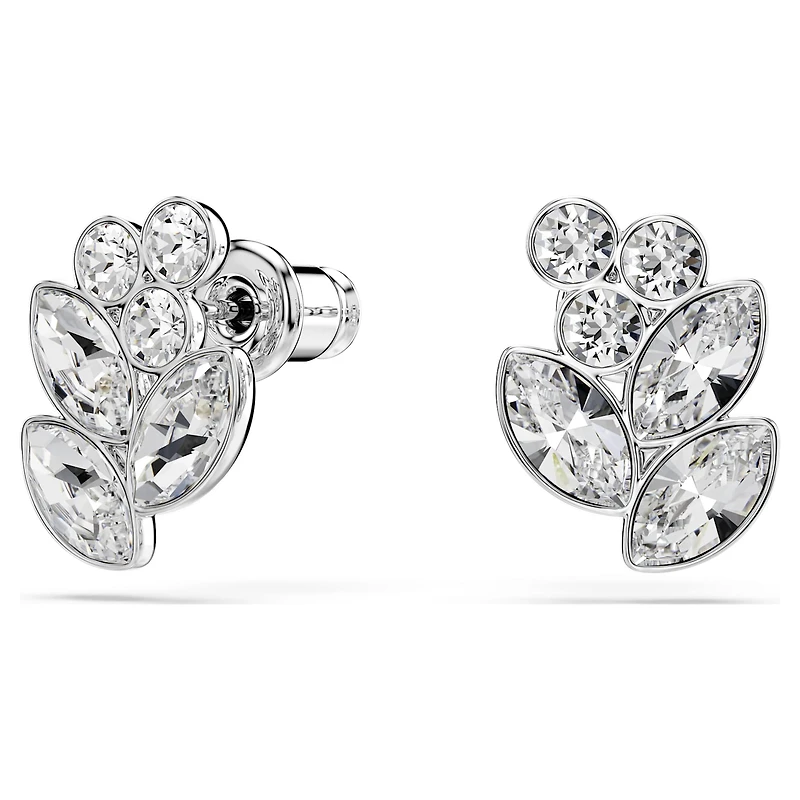 Diapason stud earrings, Mixed cuts, White, Rhodium plated