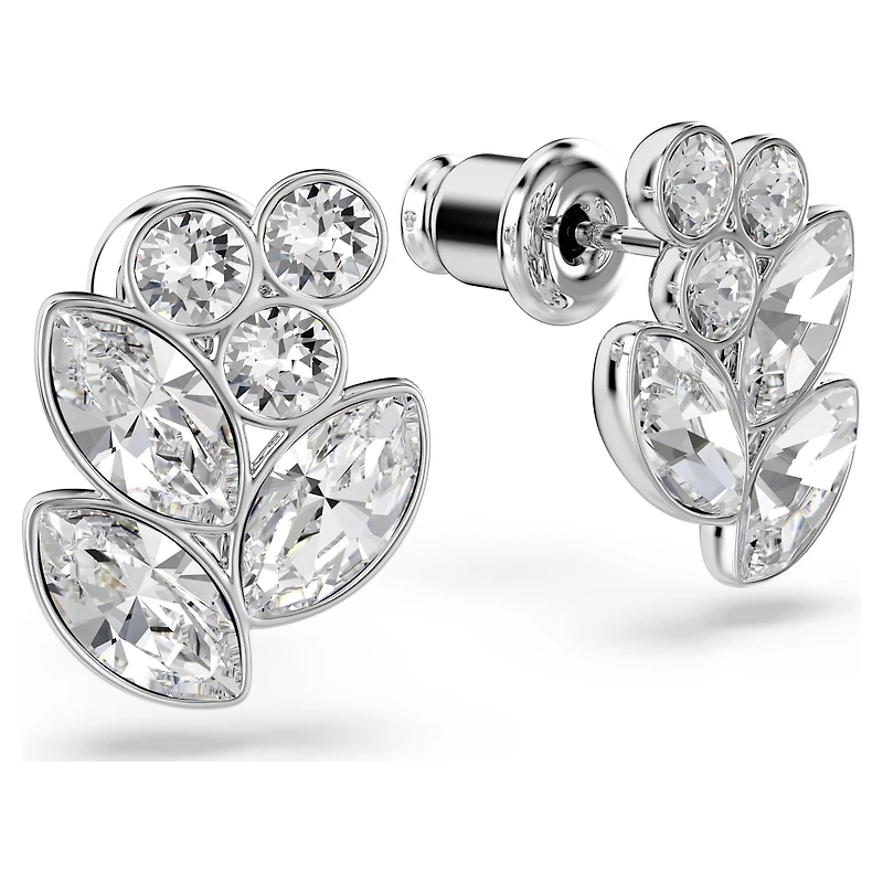 Diapason stud earrings, Mixed cuts, White, Rhodium plated