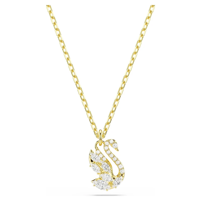 Swan pendant, Mixed cuts, Swan, White, 18K gold finish