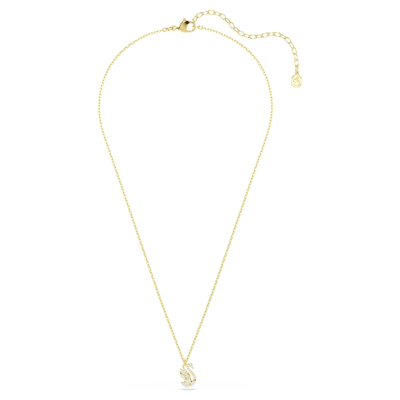 Swan pendant, Mixed cuts, Swan, White, 18K gold finish