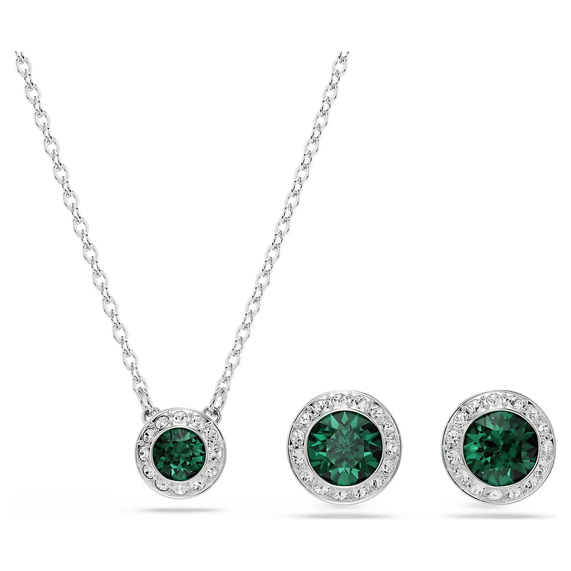 Una Angelic set, Set (2), Round cut, Green, Rhodium plated