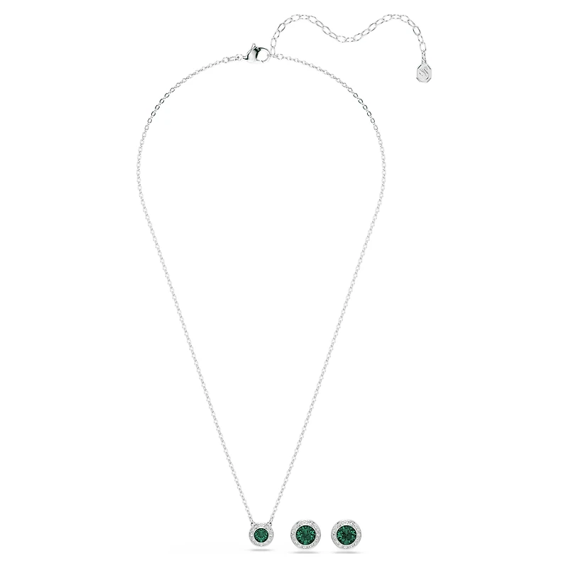 Una Angelic set, Set (2), Round cut, Green, Rhodium plated