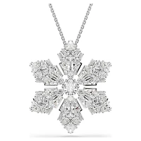 Idyllia pendant and brooch, Mixed cuts, Snowflake, White, Rhodium plated