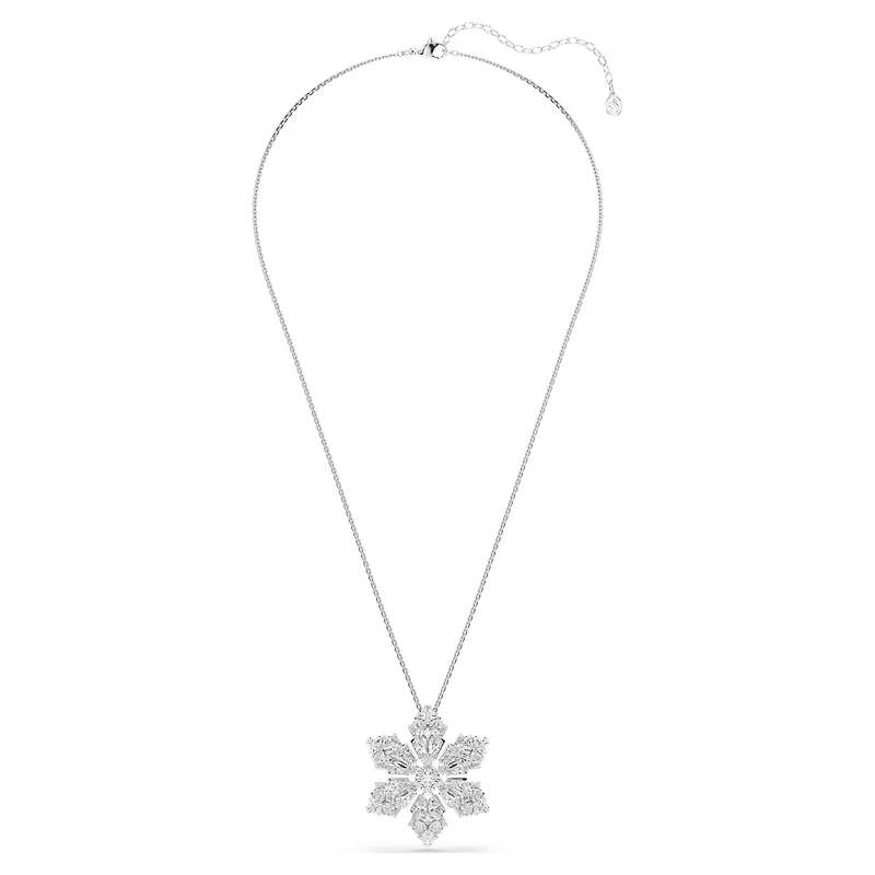 Idyllia pendant and brooch, Mixed cuts, Snowflake, White, Rhodium plated