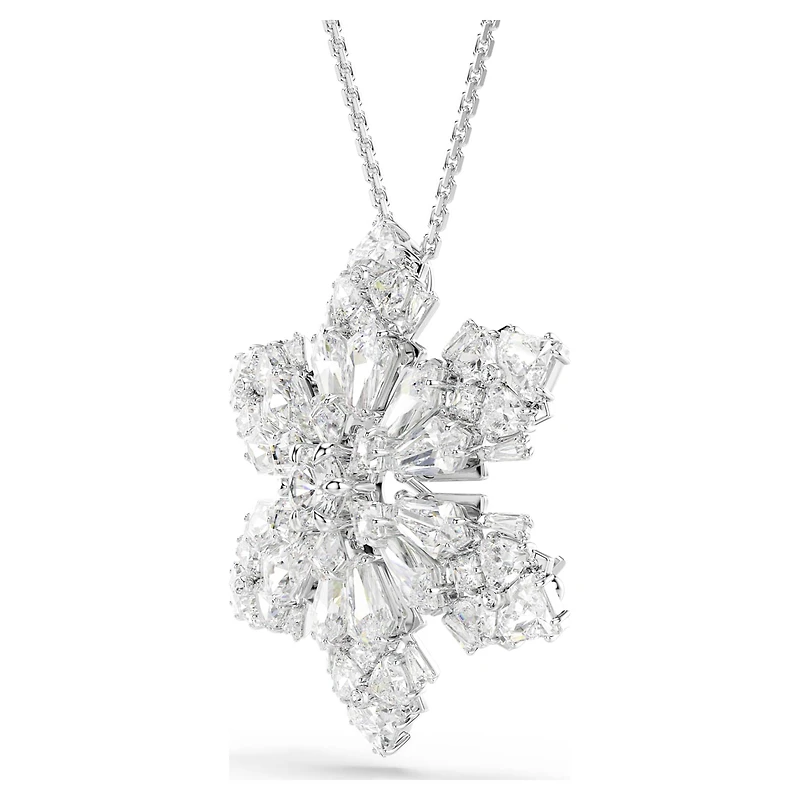 Idyllia pendant and brooch, Mixed cuts, Snowflake, White, Rhodium plated