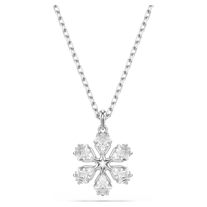 Idyllia pendant, Mixed cuts, Snowflake, White, Rhodium plated