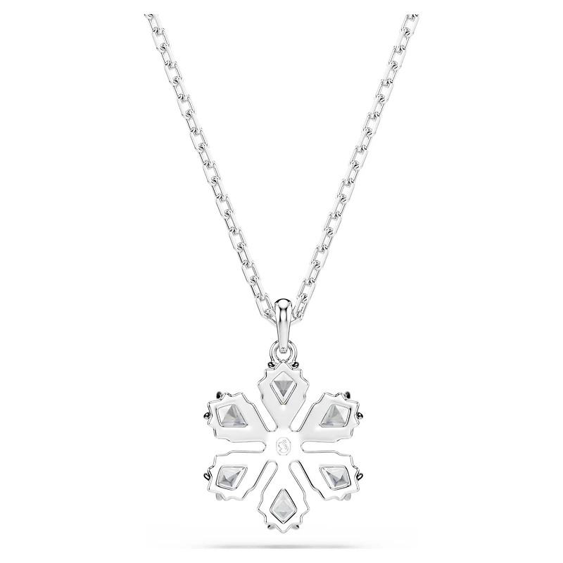 Idyllia pendant, Mixed cuts, Snowflake, White, Rhodium plated