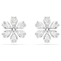 Idyllia stud earrings, Mixed cuts, Snowflake, White, Rhodium plated