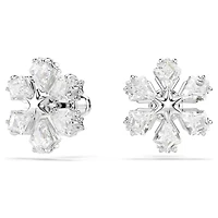 Idyllia stud earrings, Mixed cuts, Snowflake, White, Rhodium plated