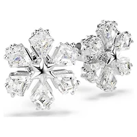 Idyllia stud earrings, Mixed cuts, Snowflake, White, Rhodium plated