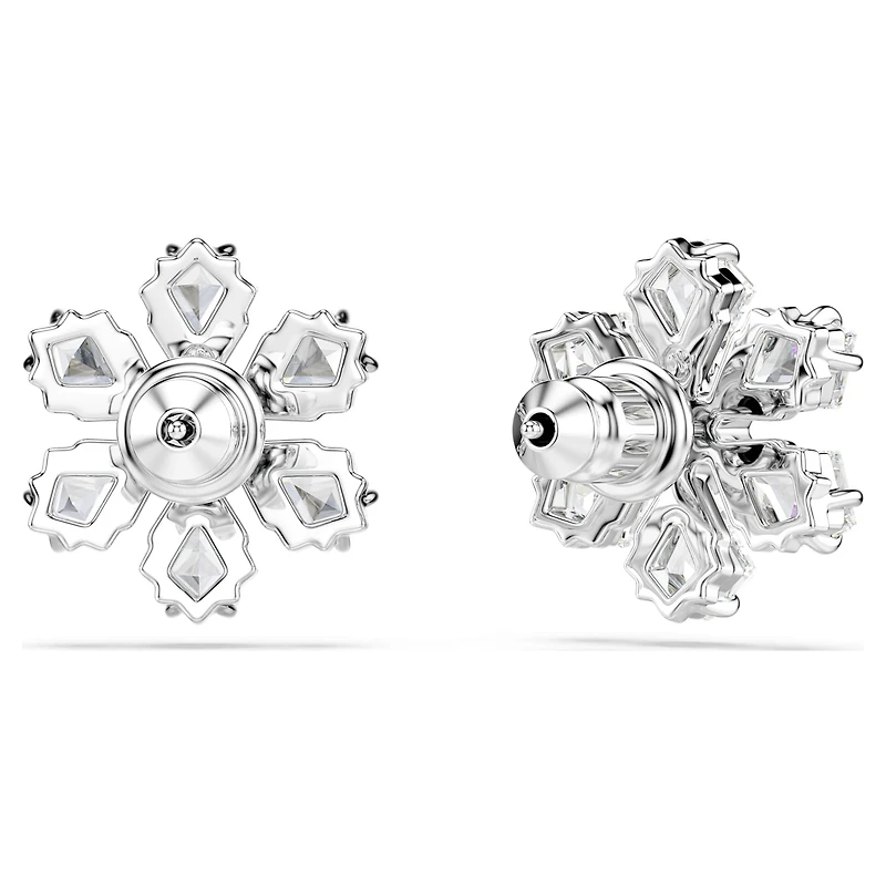 Idyllia stud earrings, Mixed cuts, Snowflake, White, Rhodium plated