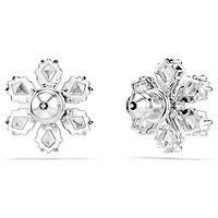 Idyllia stud earrings, Mixed cuts, Snowflake, White, Rhodium plated