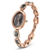 Imber oval watch, Swiss Made, Metal bracelet, Black, Rose gold-tone finish