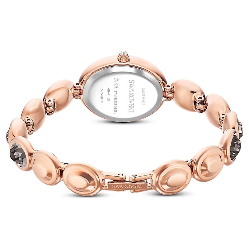 Imber oval watch, Swiss Made, Metal bracelet, Black, Rose gold-tone finish