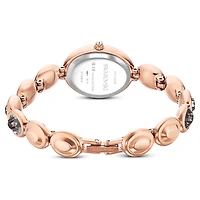 Imber oval watch, Swiss Made, Metal bracelet, Black, Rose gold-tone finish