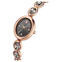 Imber oval watch, Swiss Made, Metal bracelet, Black, Rose gold-tone finish