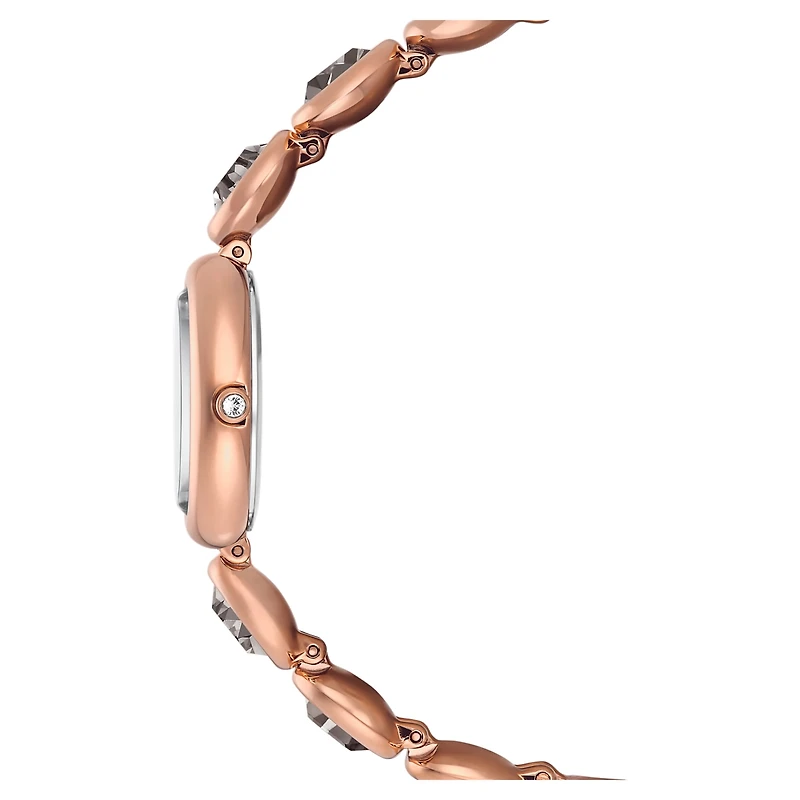 Imber oval watch, Swiss Made, Metal bracelet, Black, Rose gold-tone finish