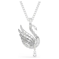 Vienna pendant and brooch, Mixed cuts, Swan, White, Rhodium plated