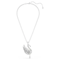 Vienna pendant and brooch, Mixed cuts, Swan, White, Rhodium plated