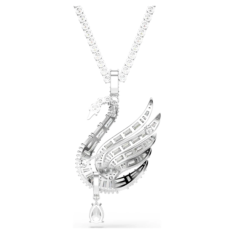 Vienna pendant and brooch, Mixed cuts, Swan, White, Rhodium plated