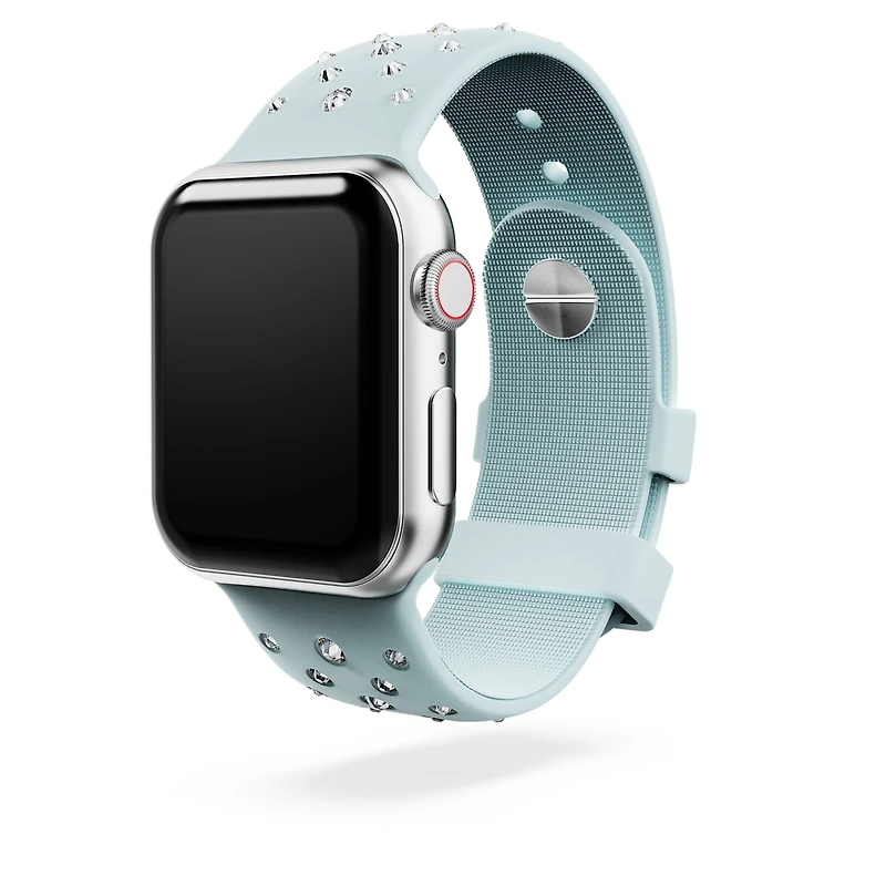 Watch strap, Silicone with stitching, Blue, Stainless steel