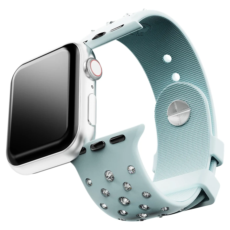 Watch strap, Silicone with stitching, Blue, Stainless steel