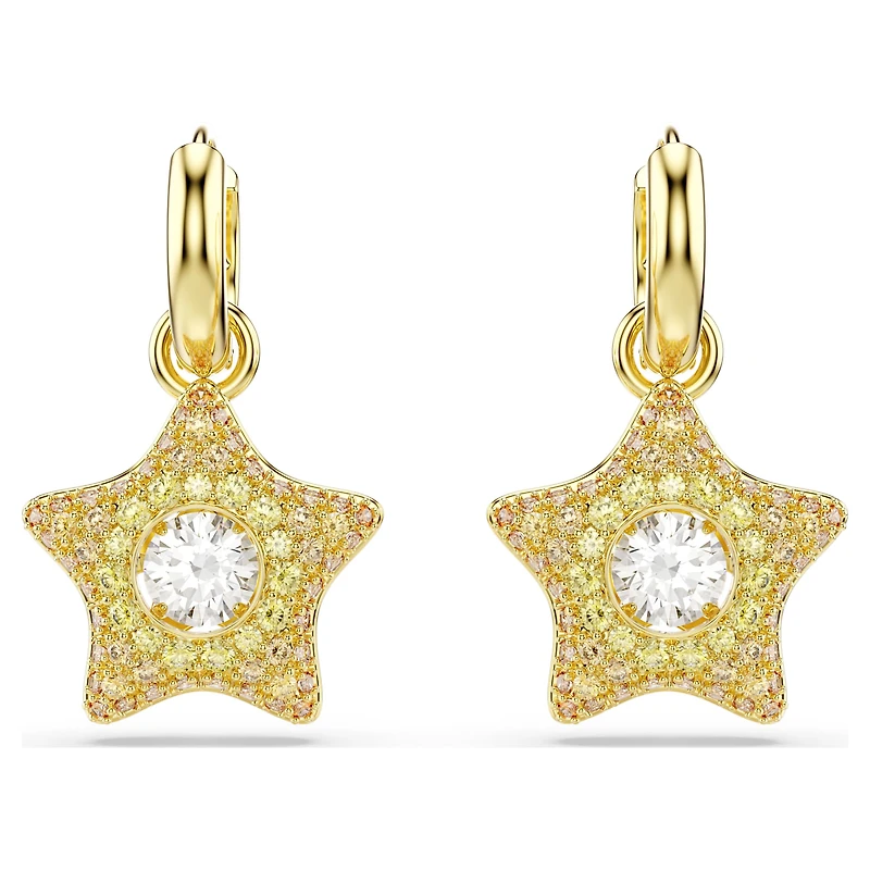 Sublima drop earrings, Round cut, Star, Multicoloured, 18K gold finish