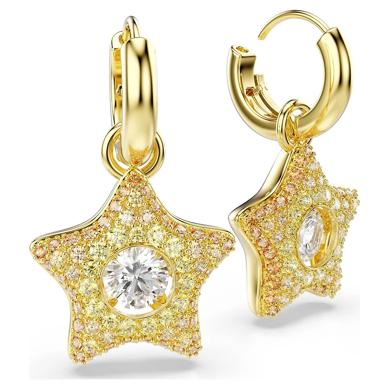 Sublima drop earrings, Round cut, Star, Multicoloured, 18K gold finish