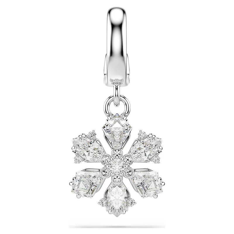 Idyllia charm, Mixed cuts, Snowflake, White, Rhodium plated