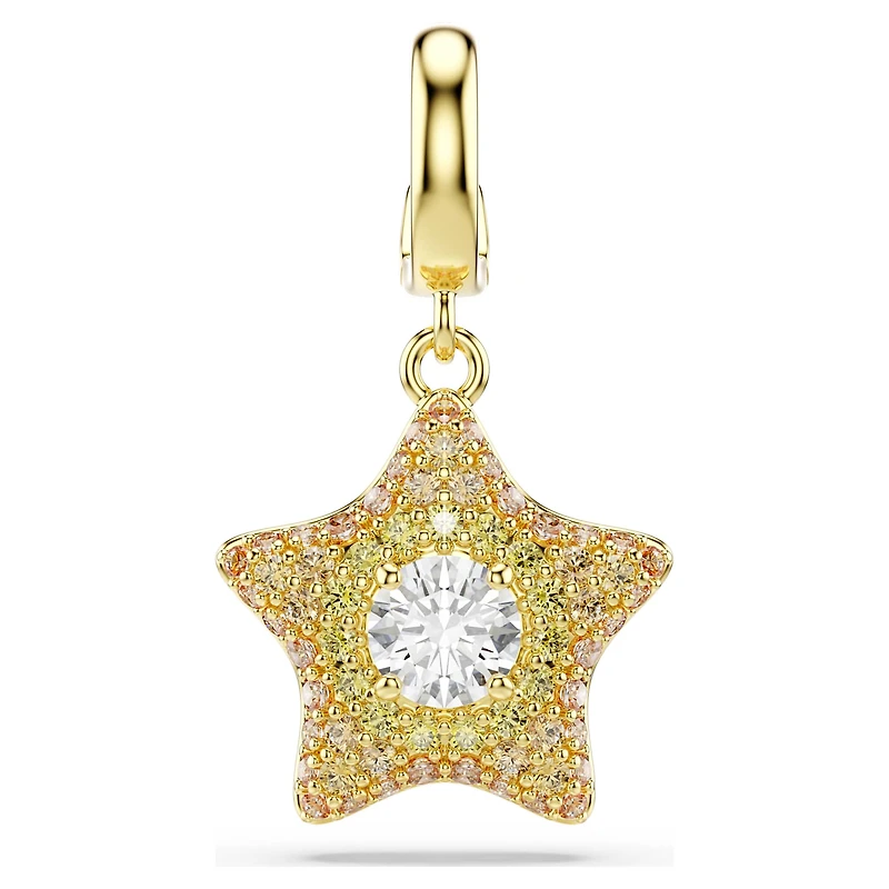 Sublima charm, Round cut, Star, Yellow, 18K gold finish