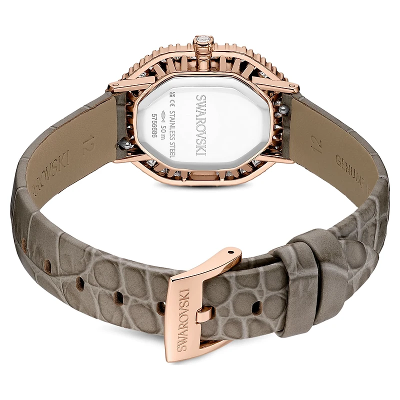 Matrix octagon watch, Leather strap, Beige, Rose gold-tone finish