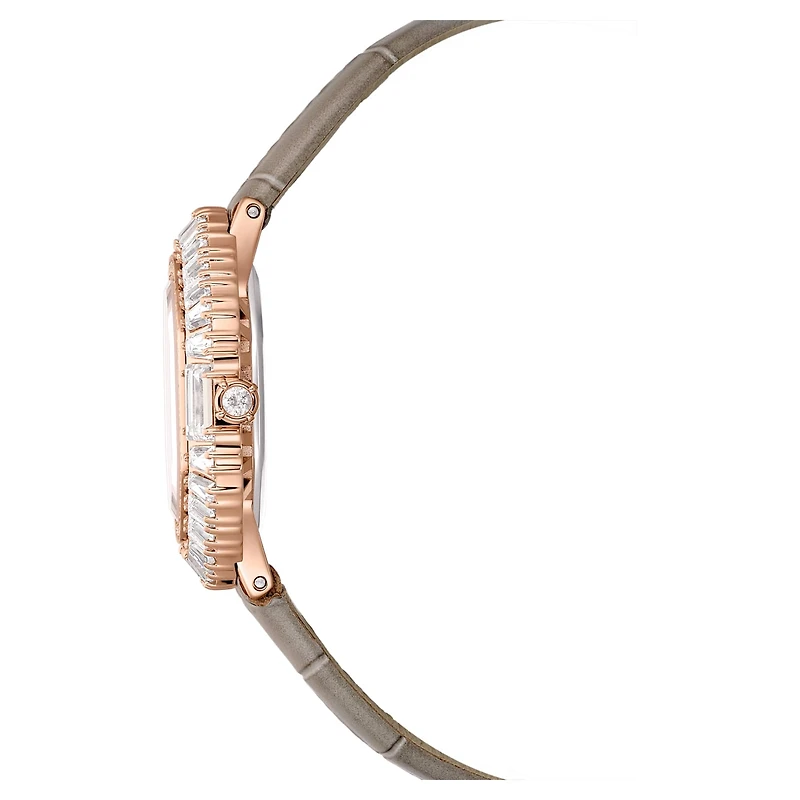 Matrix octagon watch, Leather strap, Beige, Rose gold-tone finish