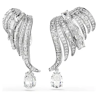 Vienna clip earrings, Mixed cuts, Swan, White, Rhodium plated