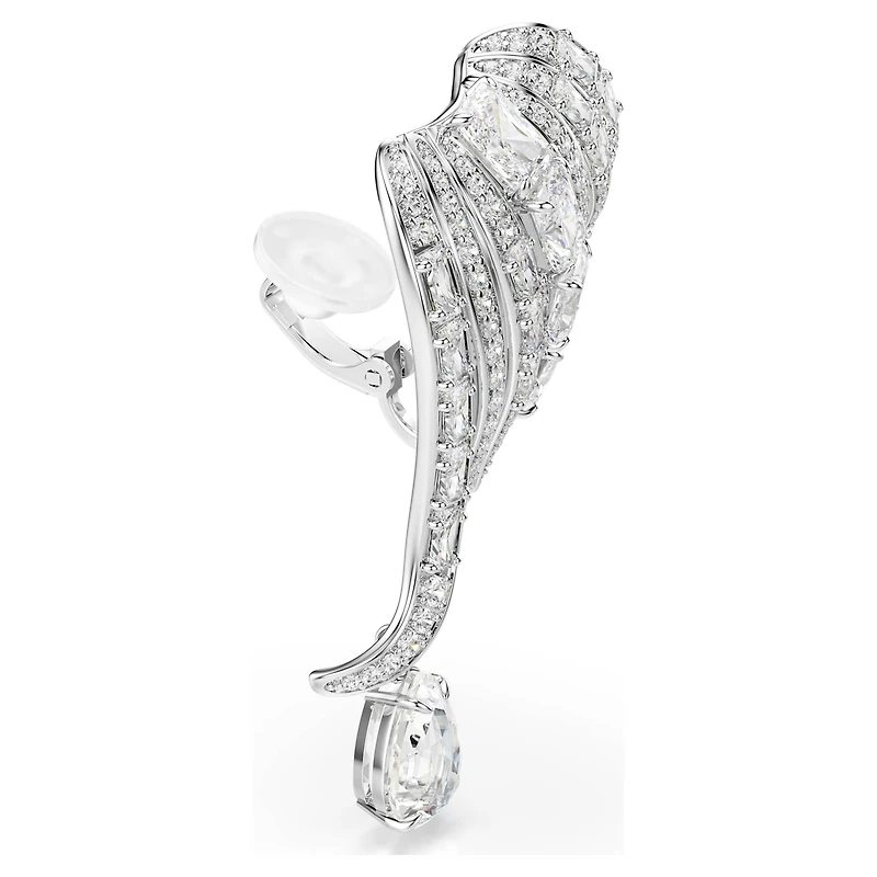 Vienna clip earrings, Mixed cuts, Swan, White, Rhodium plated