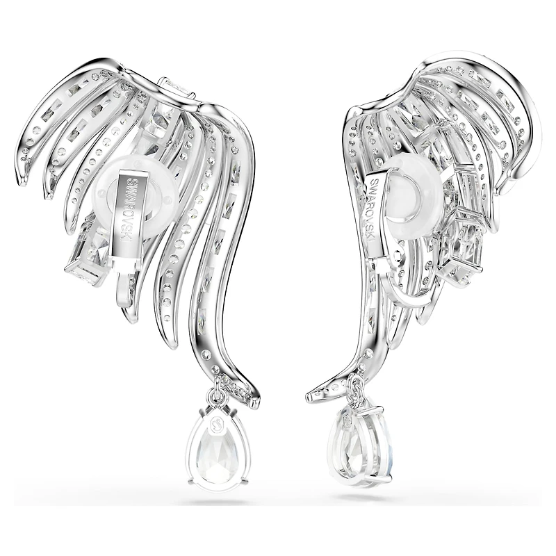 Vienna clip earrings, Mixed cuts, Swan, White, Rhodium plated