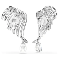 Vienna clip earrings, Mixed cuts, Swan, White, Rhodium plated