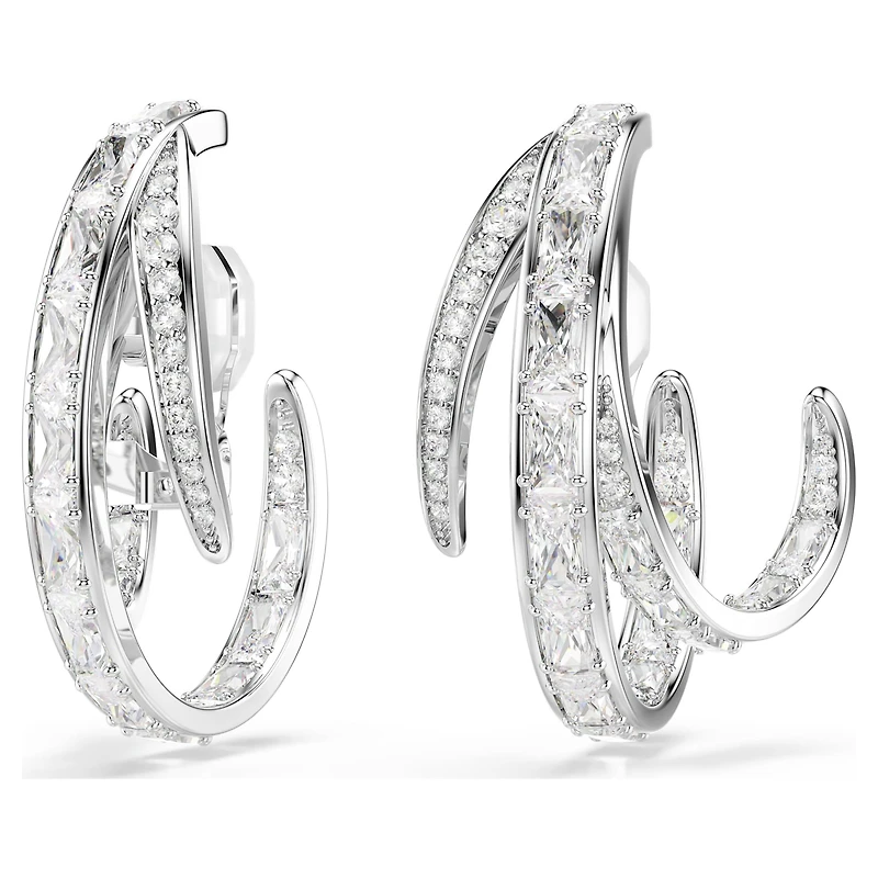 Vienna clip earrings, Mixed cuts, White, Rhodium plated