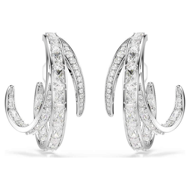 Vienna clip earrings, Mixed cuts, White, Rhodium plated