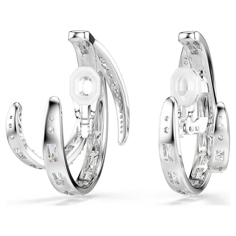 Vienna clip earrings, Mixed cuts, White, Rhodium plated