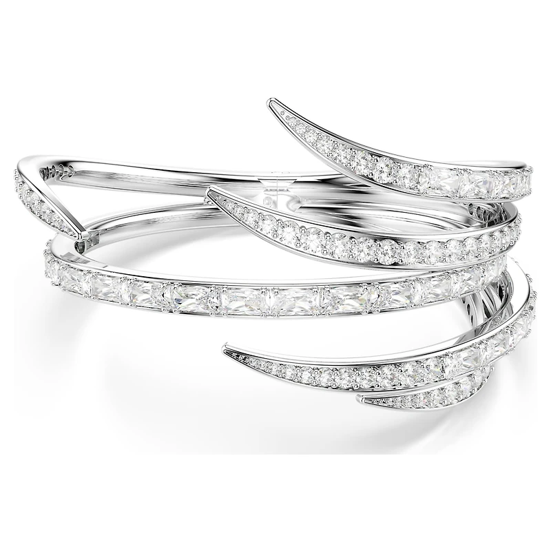 Vienna bangle, Mixed cuts, White, Rhodium plated